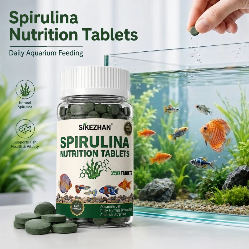 Fish Food Flake - Natural Spirulina Algae Tablets 250pcs Color