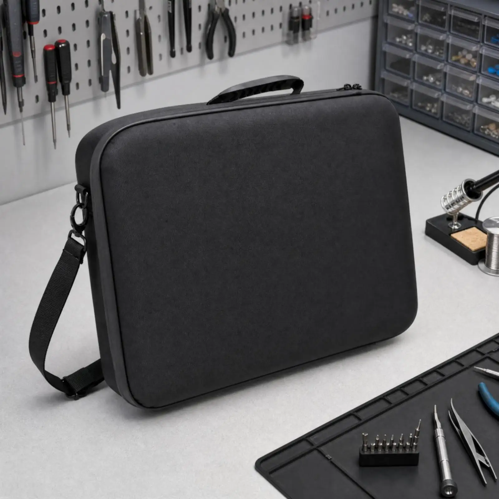 Satellite Antenna Accessory Case Long-Lasting Zippered Hard Case with Molded Compartments Wear-Resistant Padded for Travel