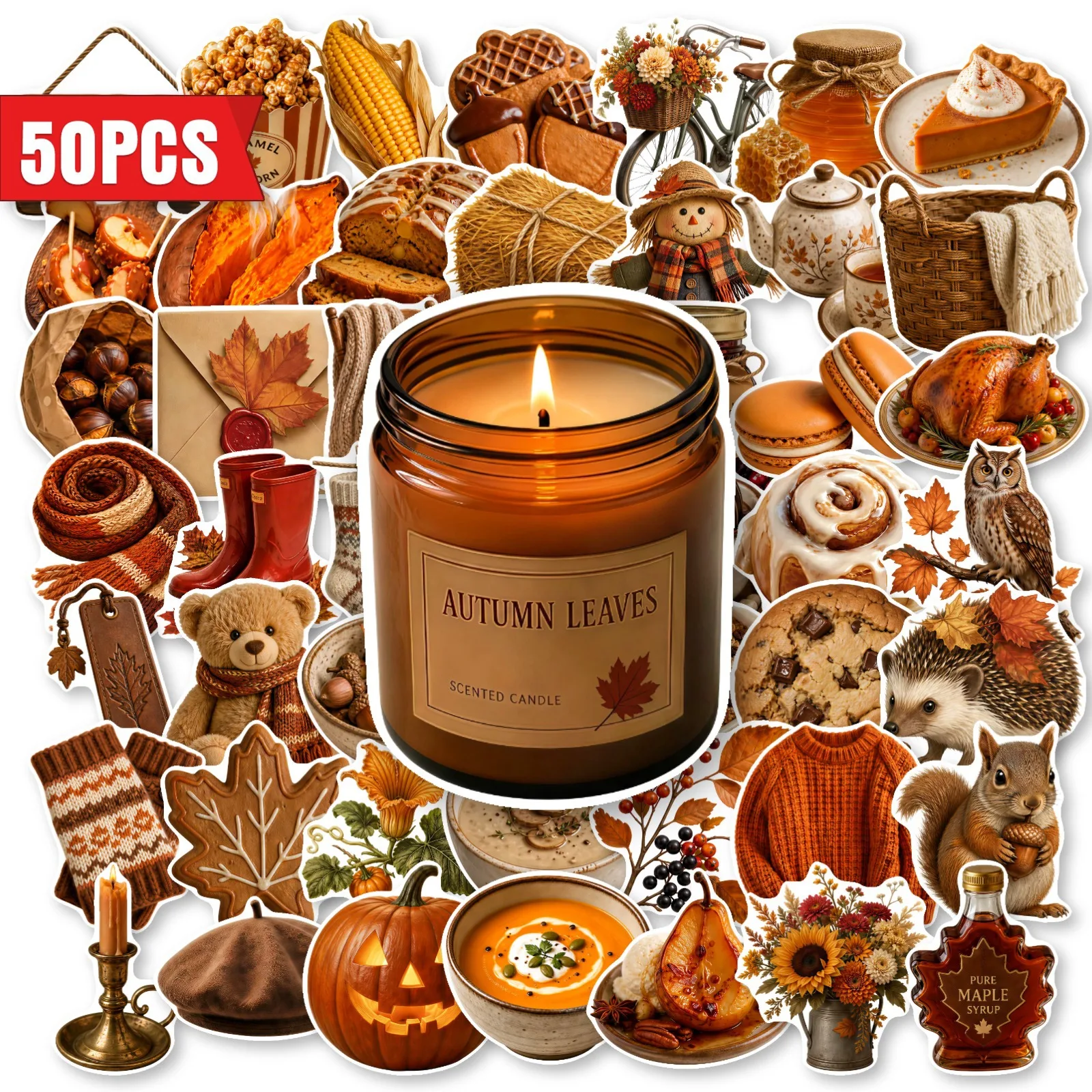 50 PCS Autumn Atmosphere Retro Brown Series Daily Hand Account Decals Waterproof Self Adhesive Exquisite Stationery Decals