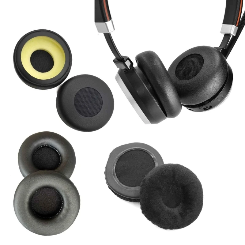 1Pair Leather Ear Pads Cushion Cover Earpads Replacement for Jabra Evolve 20 20se 30 30II 40 65 65+ 75 75+ uc ms Headset