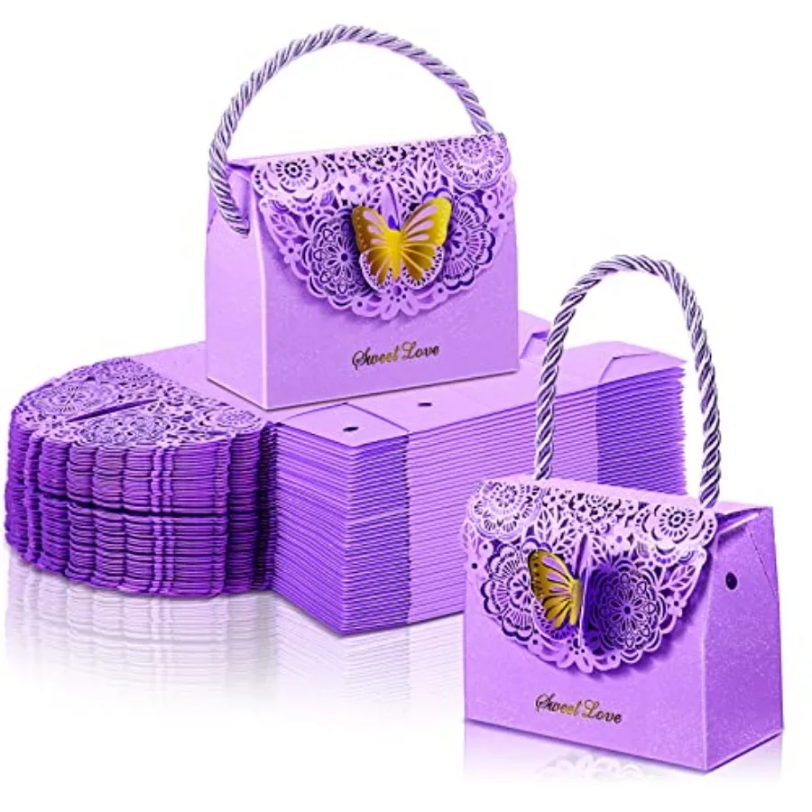 

50 Pcs Butterflies Purse Party Favor Bags Favor Boxes Butterfly Goodie Bags Candy Party Treat Boxes for Wedding, Birthday, Brid
