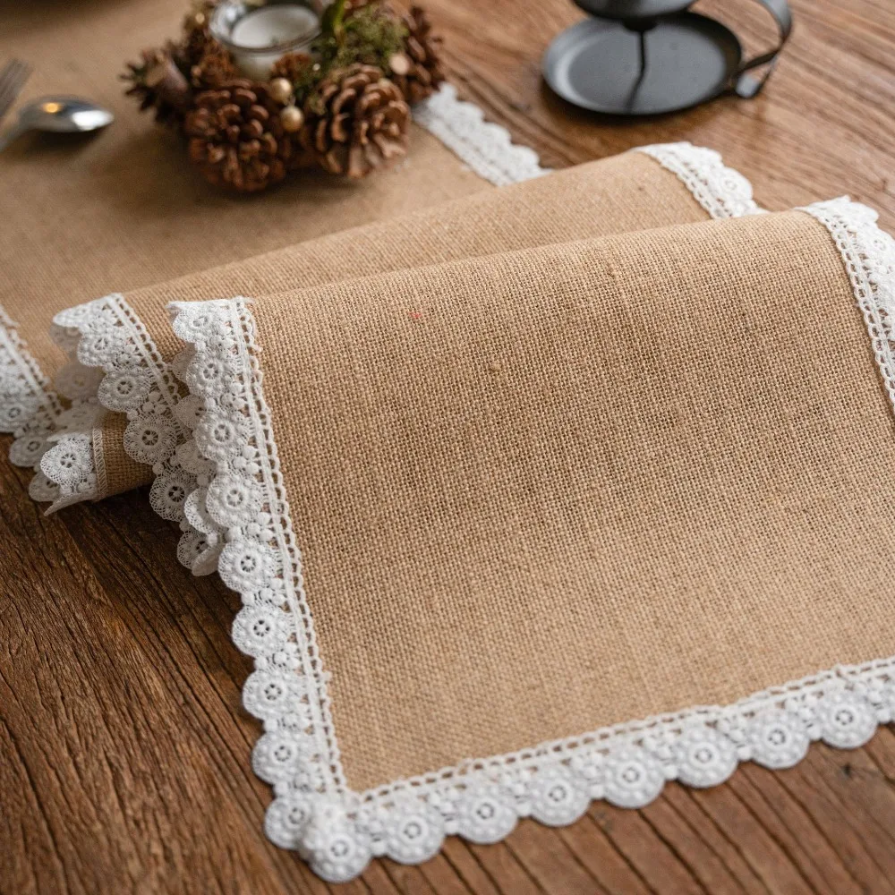 Jute Jute Table Runner Woven Texture Macrame Edges Burlap Table Runner 30x180CM Tassel Fringe Farmhouse Table Runner
