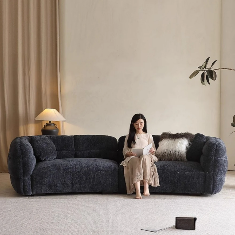Italian simple chenille fabric sofa straight row small apartment curved surrounded by retro minimalist living room three-person