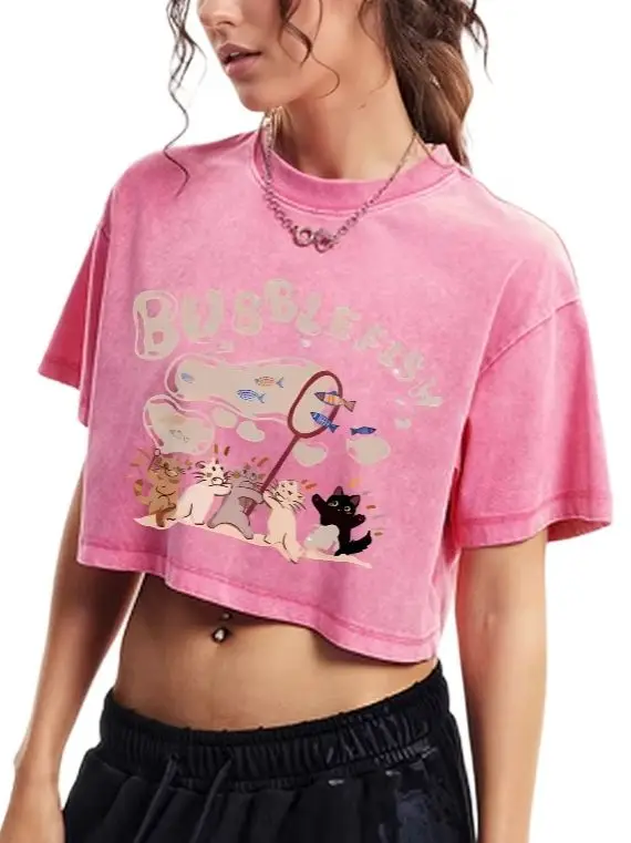 

Cute Style Kitten Short, Korean Style T-Shirt, Hand-Painted Abstract Tee Women, Y2k Graphic Design, Oversized Summer Top, 2025