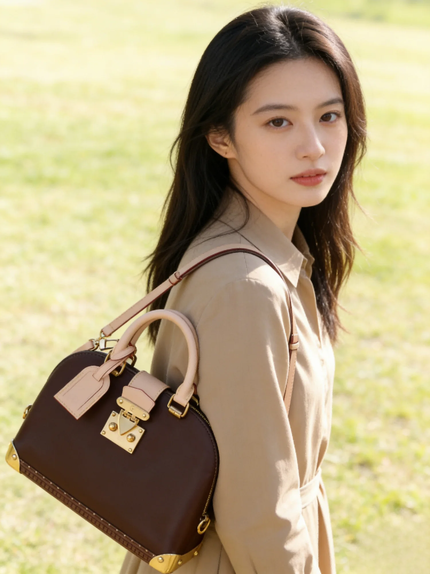 

Темно-коричневая женская сумка: элегантная деловая сумка с верхней ручкой и золотистой фурнитурой, универсальная для работы и повседневного использования