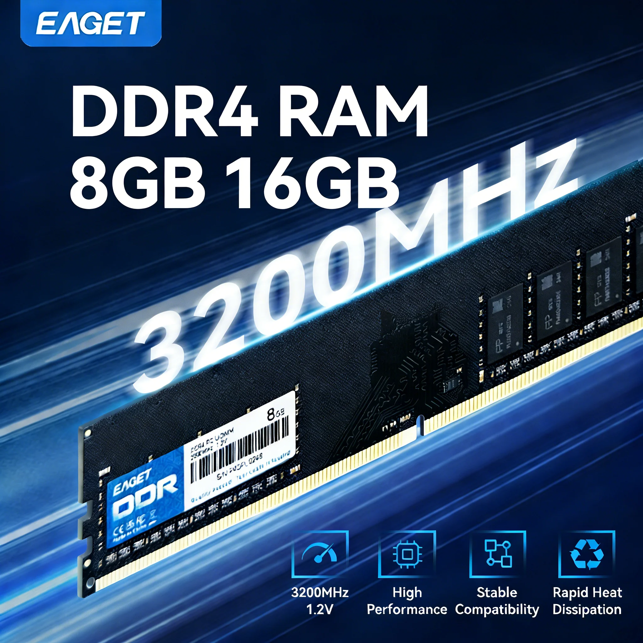Eaget DDR4 RAM 8GB 16GB 3200MHz 1.2V for Desktop