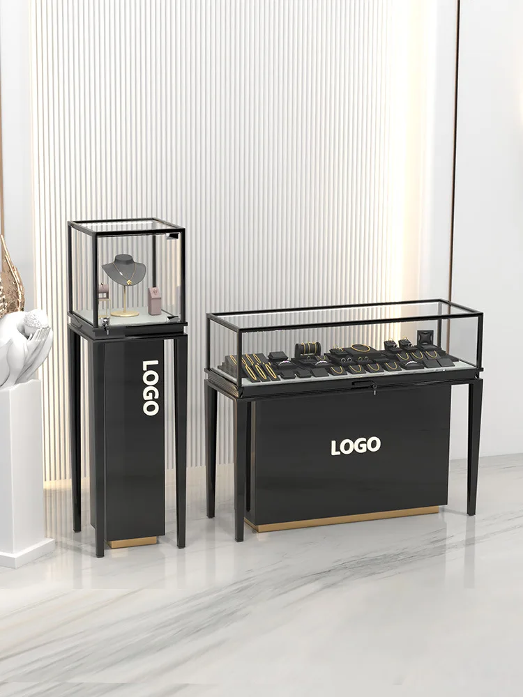 

Gold Silver Jewelry Glass Rack Watch Glasses Counter Showcase Stainless Steel Jewelry Display Cabinet High-end