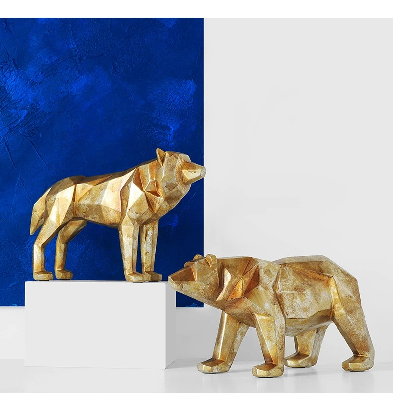 Resin Handicraft Artificial Animal Sculpture Golden Bear The Wolf Polar Decorative Figurines Home Decoration Accessories