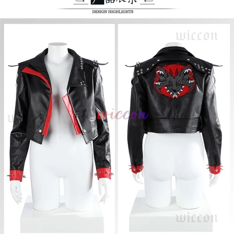 Arcane 2 Game LOL VI Cosplay Manteau en cuir PU noir pour femme, costume féminin, veste de déguisement, haut combiné, fête d'Halloween et de carnaval