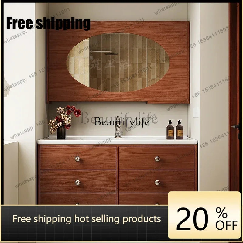 Best Sellers Retro French Medieval Oak Bathroom Cabinet Combination Ceramic Integrated Wash Basin Toilet Washbasin Basin