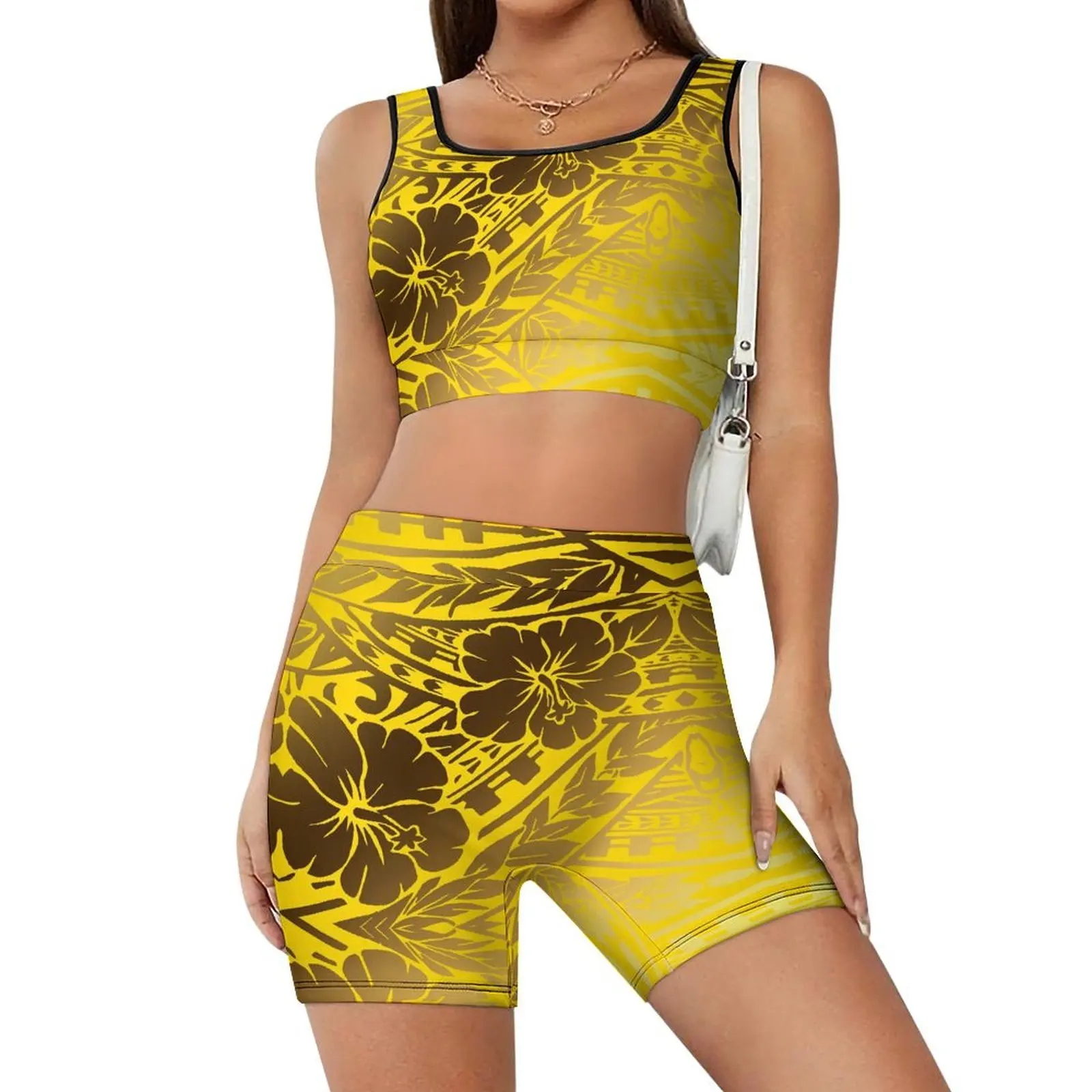 A Set Of High-Quality Polynesian Style Printed Yoga Wear Consisting Of Two Pieces And Customizable Pattern Pilates Training Wear