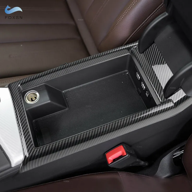 Car Accessories Carbon Fiber Pattern Center Control Armrest Base Frame Cover Trim For Audi A4 B9 A5 2017 2018 2019 2020 2021