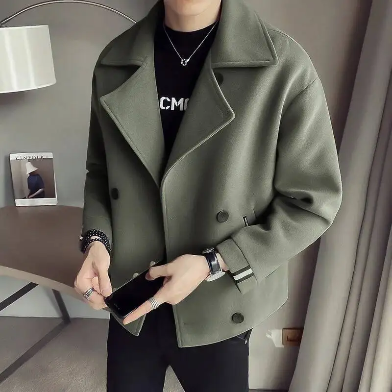 

Men's Blend Coat 2025 Autumn Winter New Short Trench Coat Korean British Style Casual Viral Woolen Outerwear Warm Jacket