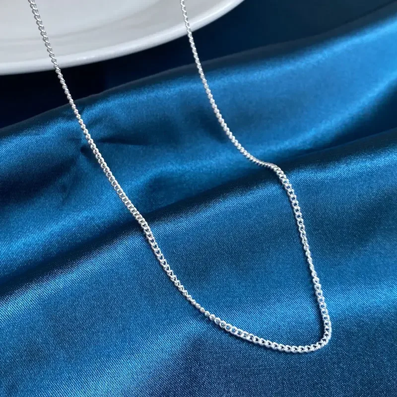 

925 Sterling Silver 2MM 40-75cm Side Chain Necklace Men Women Charm Wedding Party Gift Jewelry Accessories