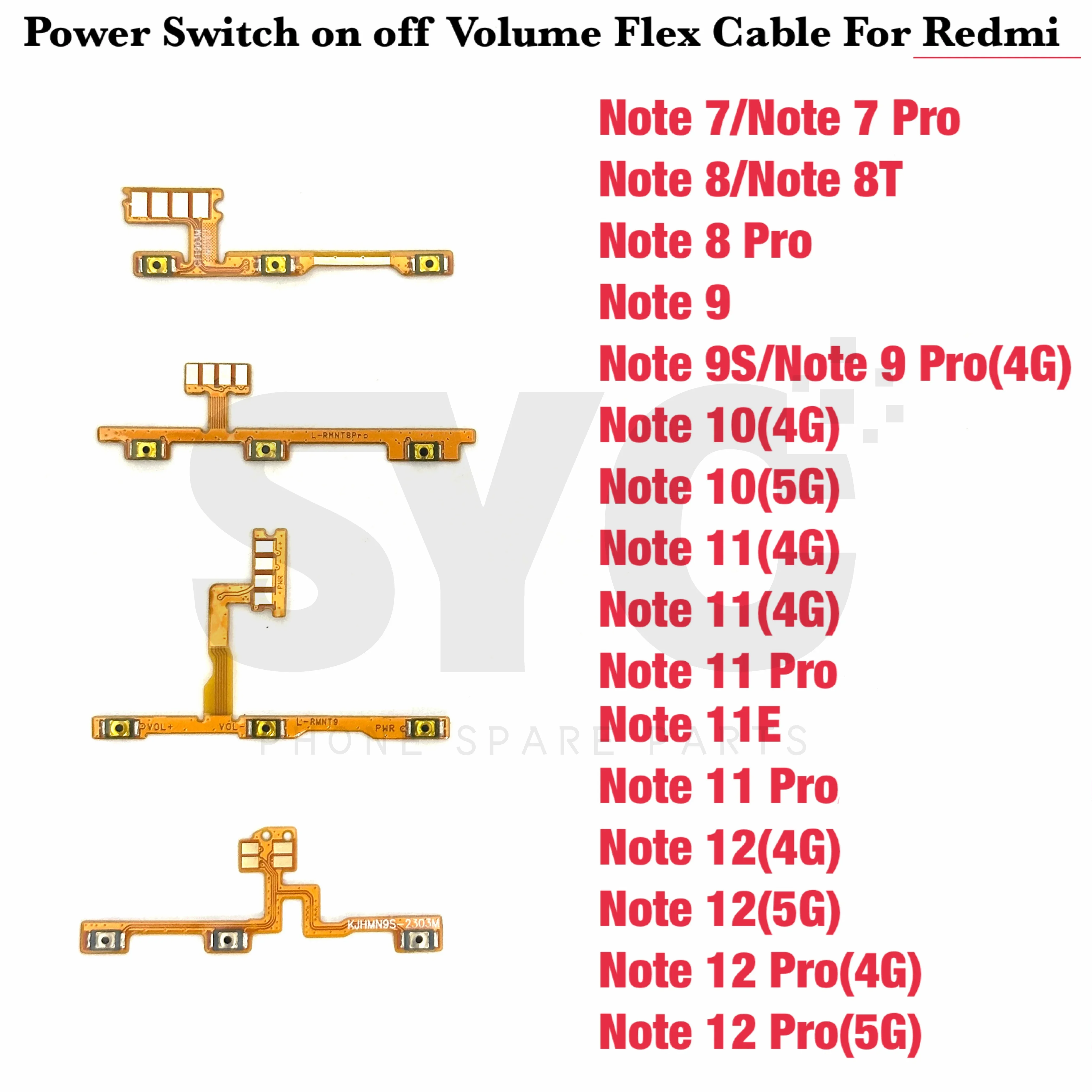 

1Pcs New For Xiaomi Redmi Note 7 8T 9 10 11T 12 Pro Plus 4G 5G Power Volume Button Key Flex Cable Repair Parts