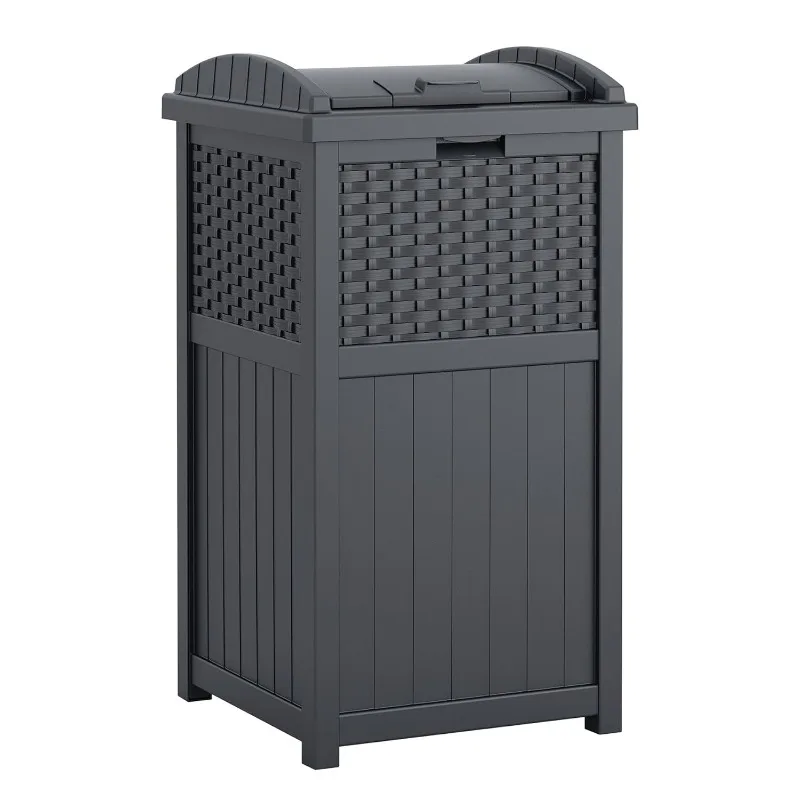 

Suncast 33 Gallon Resin Outdoor Hideaway Patio Trash Can, Cyberspace Grey