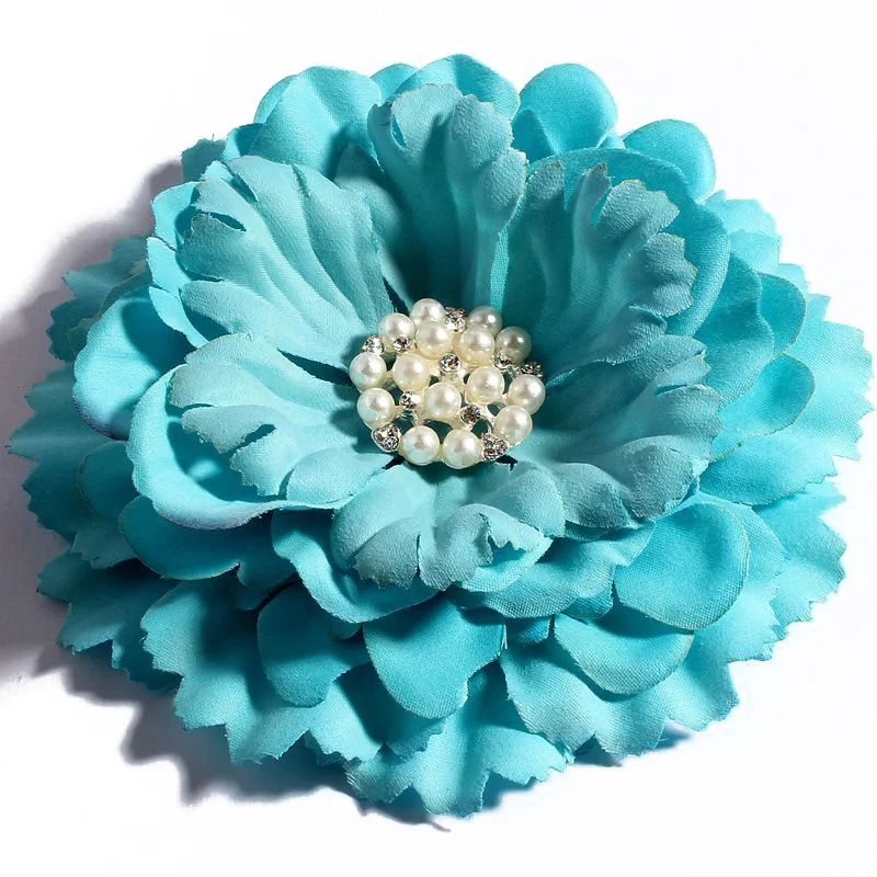 4pcs/lot 11cm 20colors Peony Flowers + Rhinestone Pearl Buttons For Kids Girls Hair Accessories Fabric Flowers For Headbands