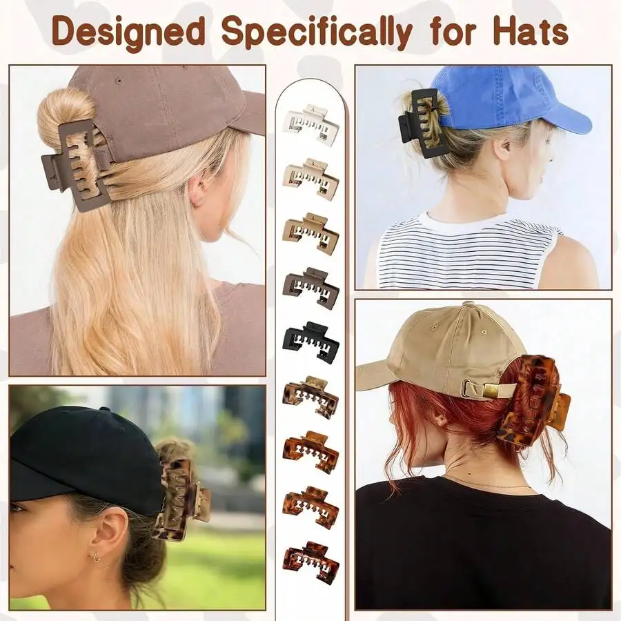 

4pcs Set 10.5cm Large Hair Clips For Baseball Caps Thick Hair Non-Slip Adjustable Claw Clips Women