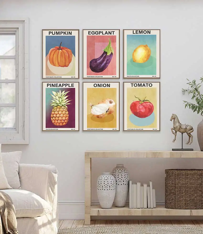 1pc  frameless Canvas Painting 1pc frameless Canvas Painting Midcentury Modern Tropical Fruit Vegetable Poster Avocado Banana Ga
