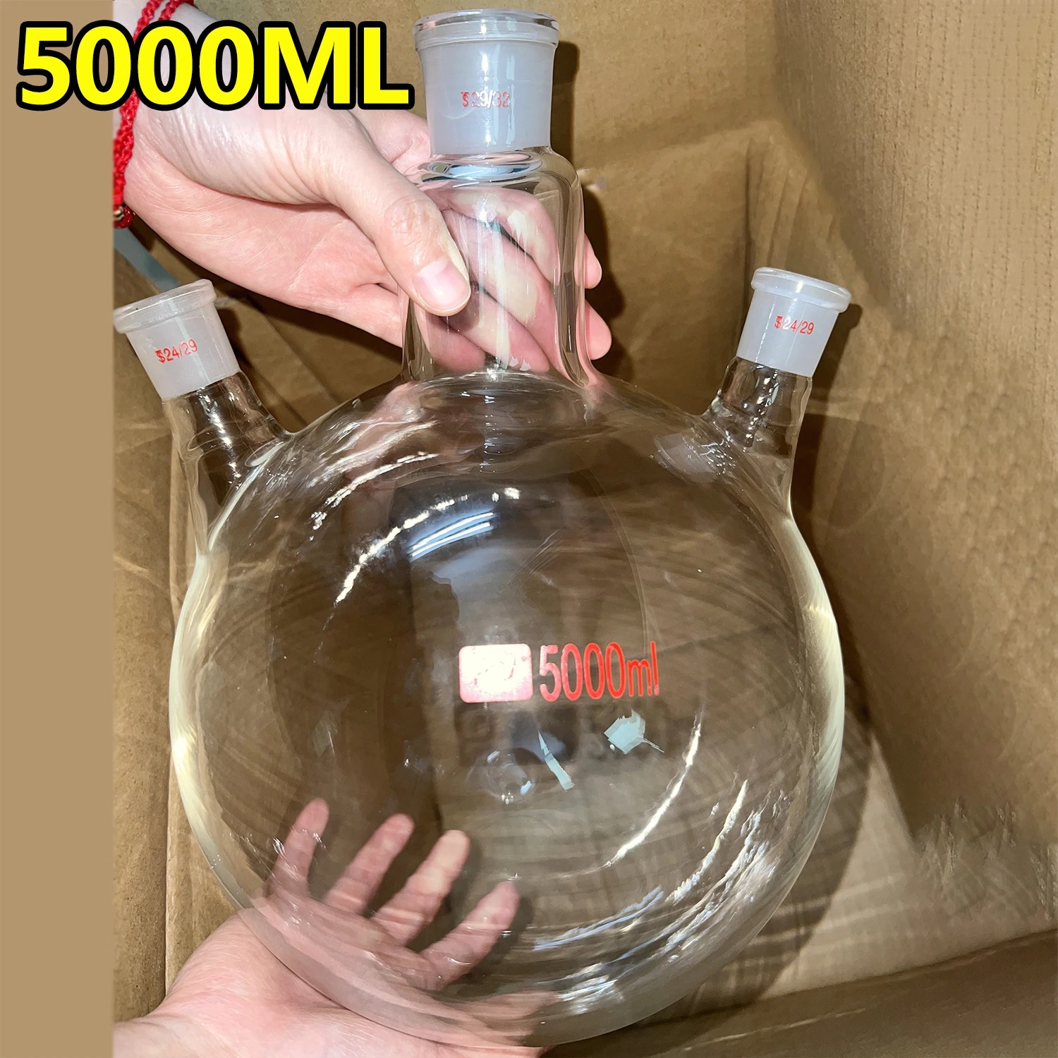 1 piece 5000ml inclined three-neck round bottom flask high borosilicate glass distillation reaction flask