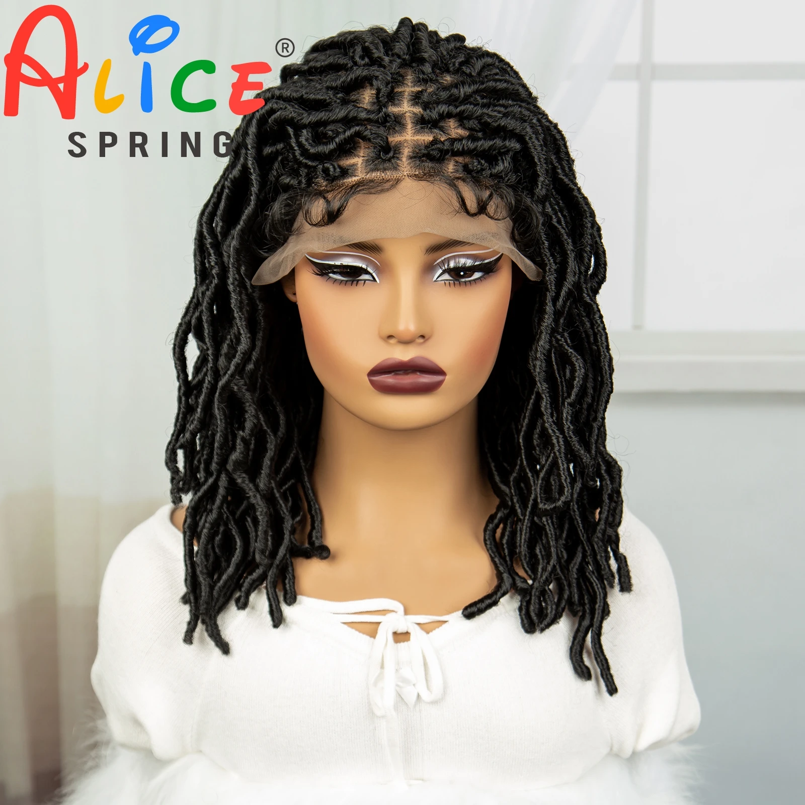 Twist Natural Locs Crochet Perucas para Mulheres, Lace Front Sintético, Square Knotless, Trançando Perucas de Cabelo, Trançado Dreadlocks, 14"