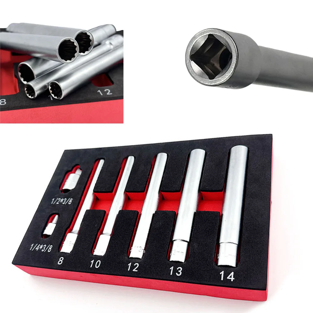 

7pcs 120mm 3/8 Inch Drive Socket Head Wrench Multifunction Hex 12 Point Adapter Spanner Converter 8mm,10mm,12mm,13mm,14mm