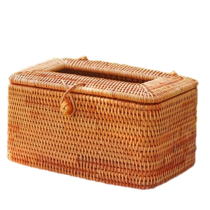 Handwoven Rattan Tissue Box, Coffee Table Remote Control Storage Box