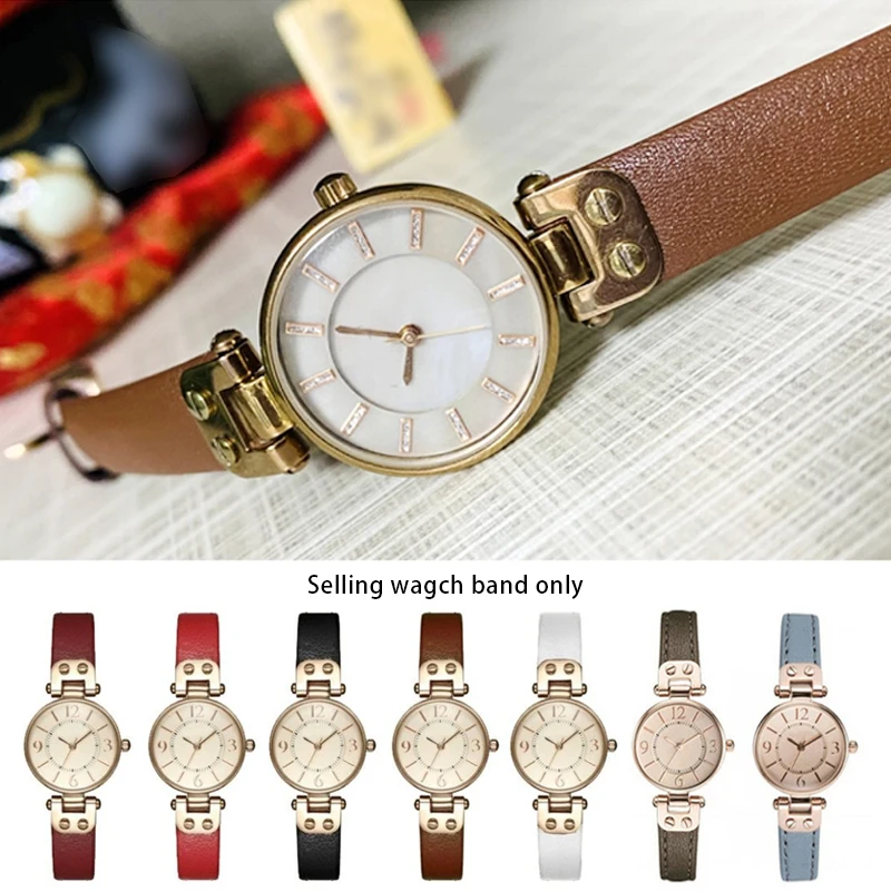 12mm Genuine Leather Strap For Anne Klein Notch AK Girl Small Shield Retro Soft Comfortable Watch Band Accessories Red I Brown