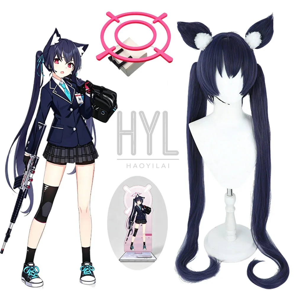 Game Blue Archive  Serika Kuromi Cosplay Long Black Wig Synthetic Hair Heat Resistant For Women Halloween Carnival Party Props