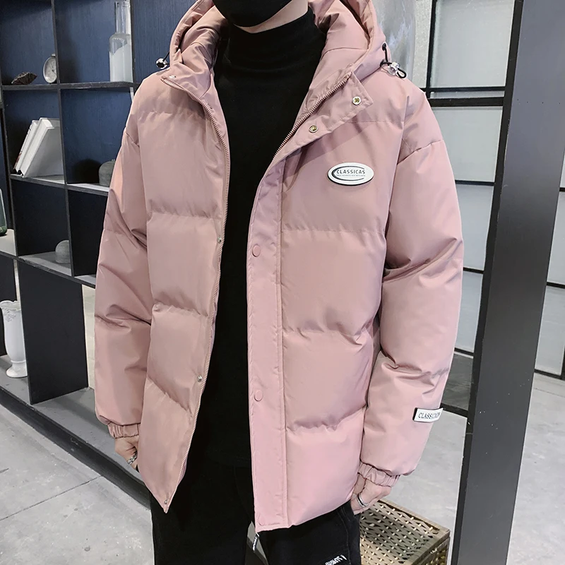 2024 Winterjas Heren Mode Casual Effen Kleur Dikke Warme Gewatteerde Jas Straat Comfortabele Koude-Proof Capuchon Parka 'S Skipak