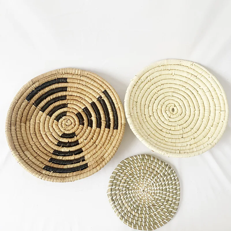 

Seaweed woven decorative plate household straw woven wall pendant living room ornaments porch hanging plate set