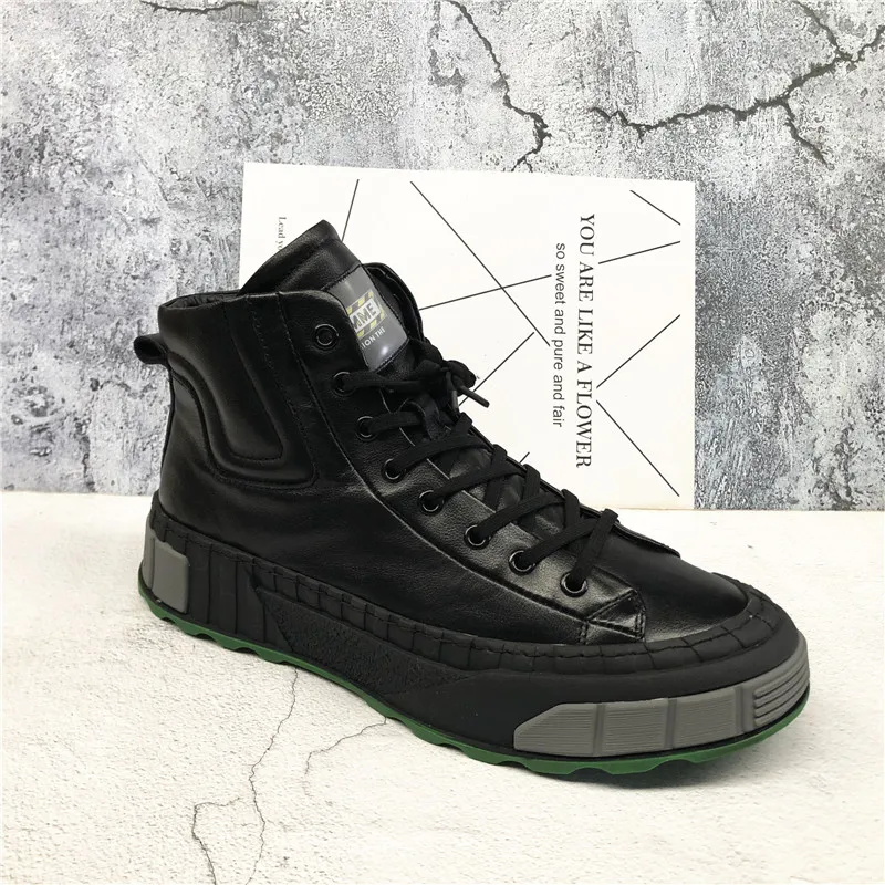 

Genuine Leather Men's oes Casual Spor High Top Boots Comfortable Warm Soft Leather round Toe Lined with Artificial Fce