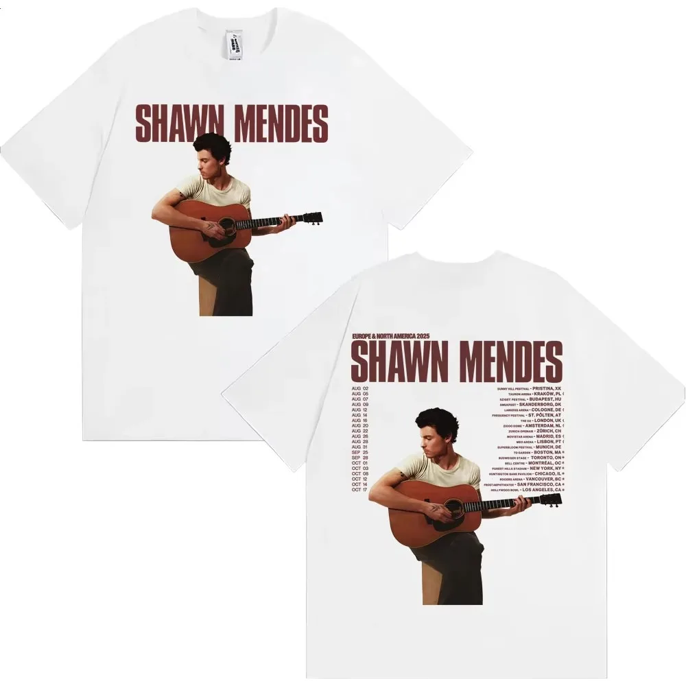 

Singer Shawn Mendes on The Road Again Tour 2025 Graphic T-shirt Men's Fashion Hip Hop Street T Shirt Casual Cozy Cotton T-shirts