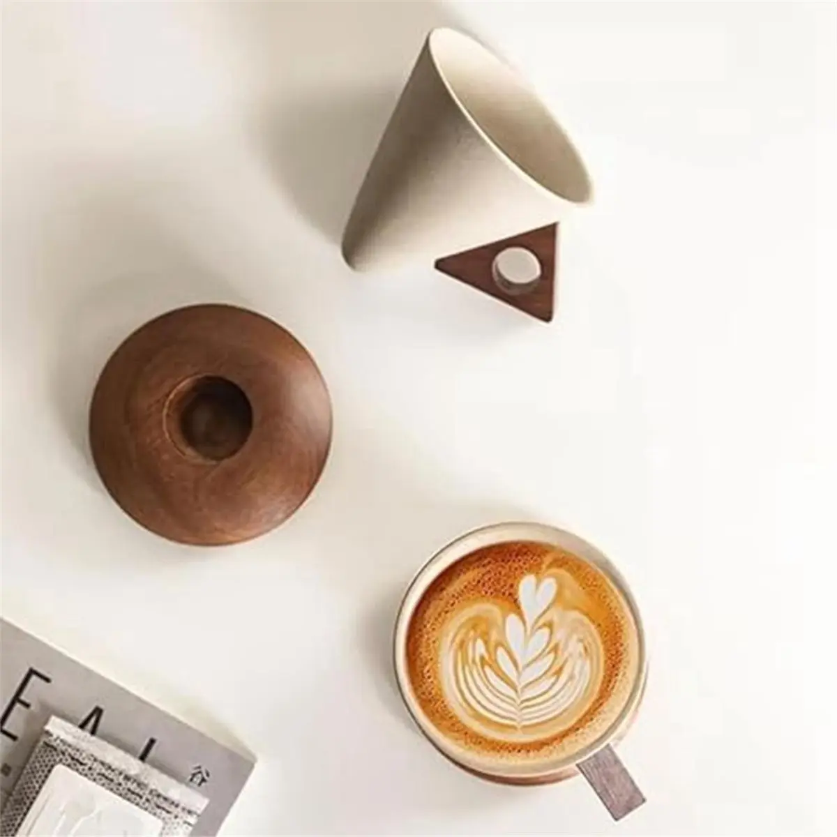 2026 New Elegant Conical Coffee Cup with Wooden Base, Vintage Personal Tea Pottery Porcelain Mug