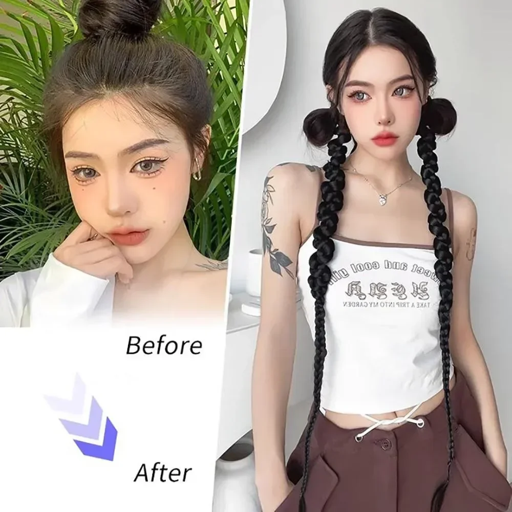 70 سنتيمتر الاصطناعية أزياء المرأة طويلة الملتوية شعر مستعار مضفر الملاكمة فتاة وهمية ذيل حصان الشعر التمديد #4