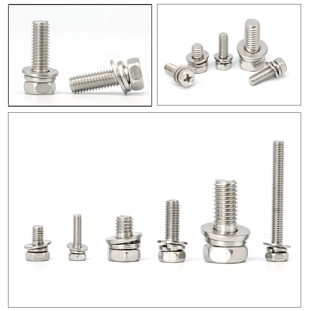 Nindejin 5-30 Stuks Sems Schroef Phillips Hex Kop Schroef Met Wasmachine Drie M4 M5 M6 M8 Roestvrij Staal Metrische Drie Combinatie Schroef