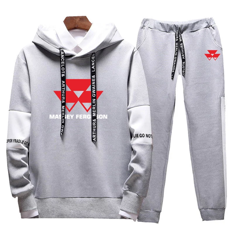 2023 Newest Fashion Massey Ferguson Logo Printed Lacing Strap Cotton Sport Suit Men's Long Sleeve Pullover+Casual Sweatpants Set