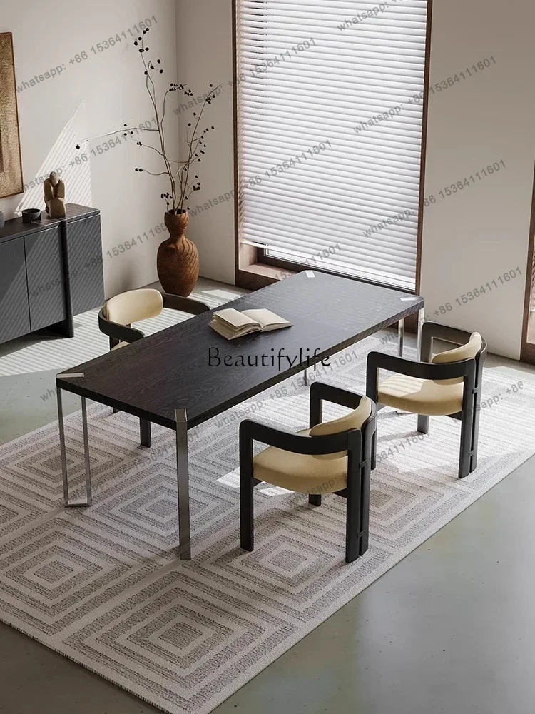 Italian Minimalist Carbonized Solid Wood Dining Table Home North America Black Walnut Wooden Desk D38