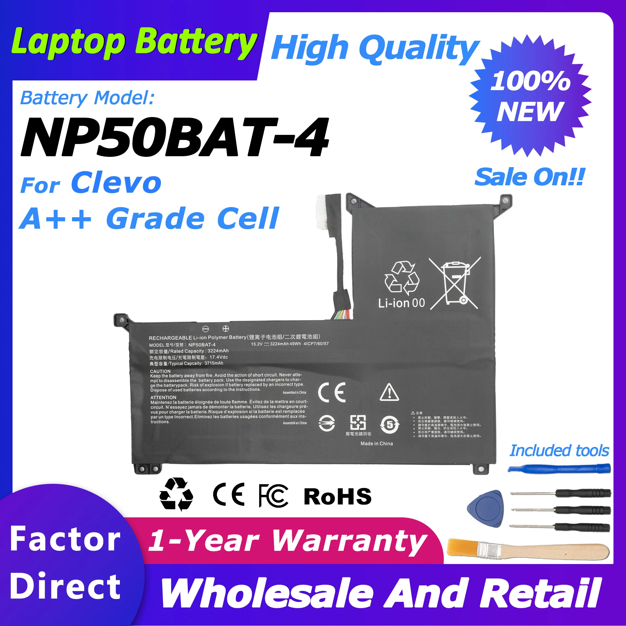 NP50BAT-4 Battery for CLEVO NP50DB Machenike F117-7 CHENKER XMG Focus 16 Laptop Battery 3506mah