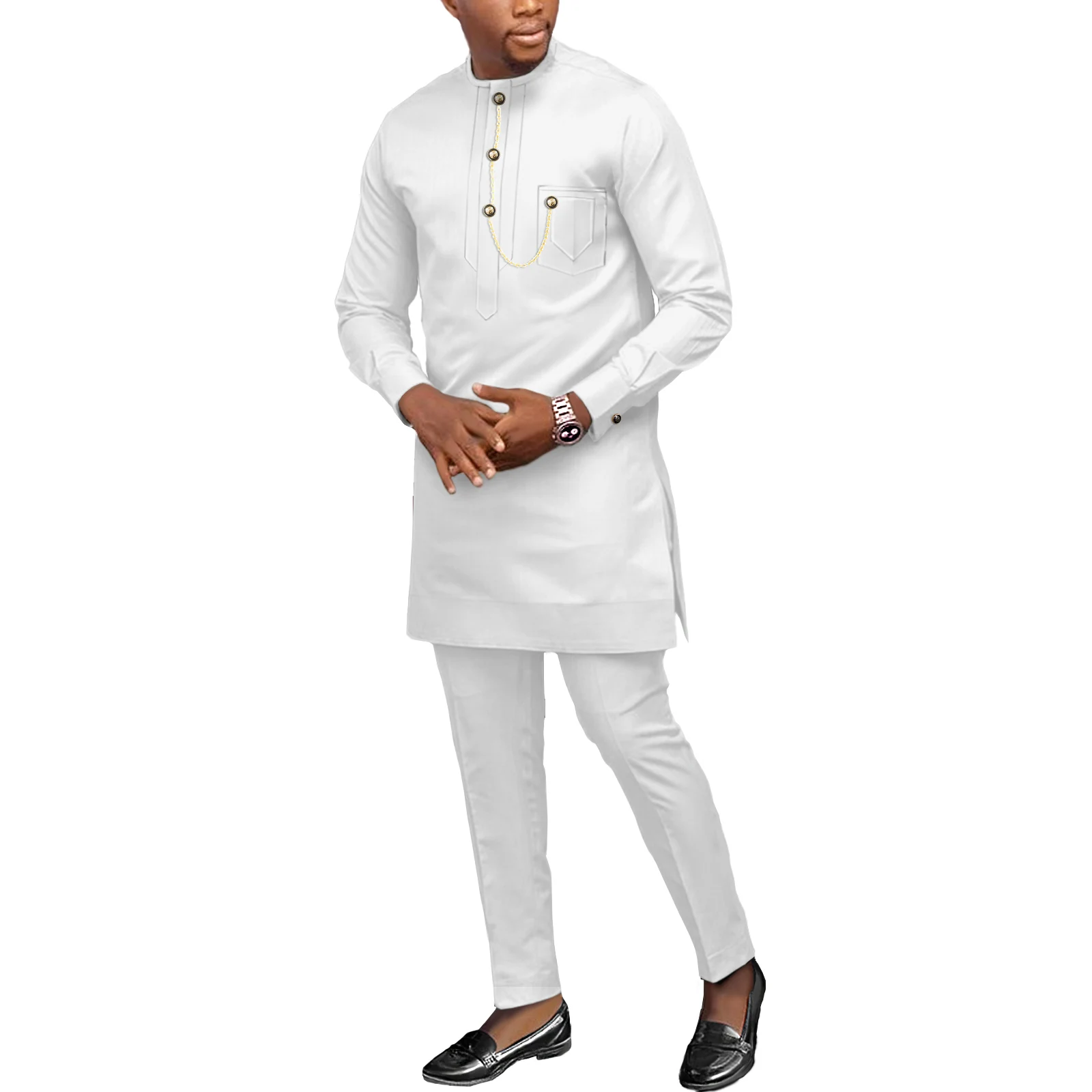 

Africa Clothes for Men Dashiki Formal Suit Bzain African Traditional Clothing Top+Pants Tracksuit white