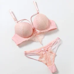 Brief Sets for Women Underwear Push Up Lace Sexy Lingerie Bralette Pink Seamless Bras Corset Top Brand Design See Through Bra