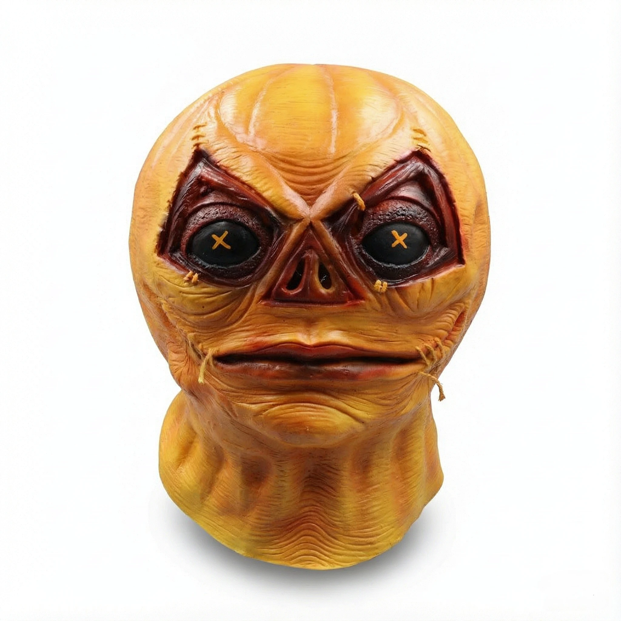 Halloween Scary Pumpkin Monster Latex Mask, Stitched Torn‑Face Full Headgear for Haunted House Escape Room Party Cosplay Props