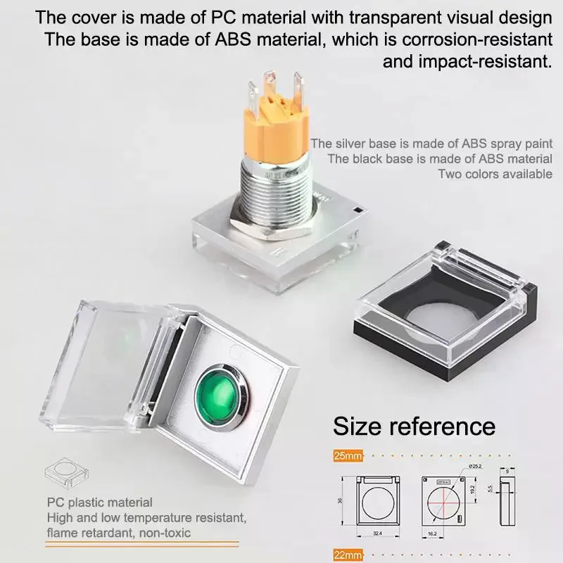 12mm 16mm 19mm 22mm 25mm High Head Button Switch With Cover Transparent Protective Cover Waterproof