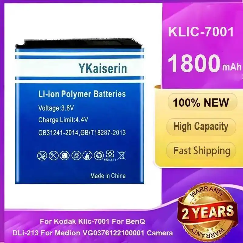 Camera Battery Fast Shipping High-Performance For Kodak Klic-7001 Benq Dli-213 Medion VG0376122100001 1800Mah