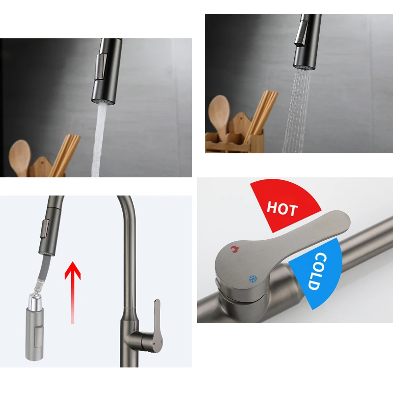 Gourmet Faucet Kitchen Gun Gray Sink Mixer Extendable Faucet Kitchen Mixer Tap Back Removable Kitchen Faucet Hot Cold Steam Deck