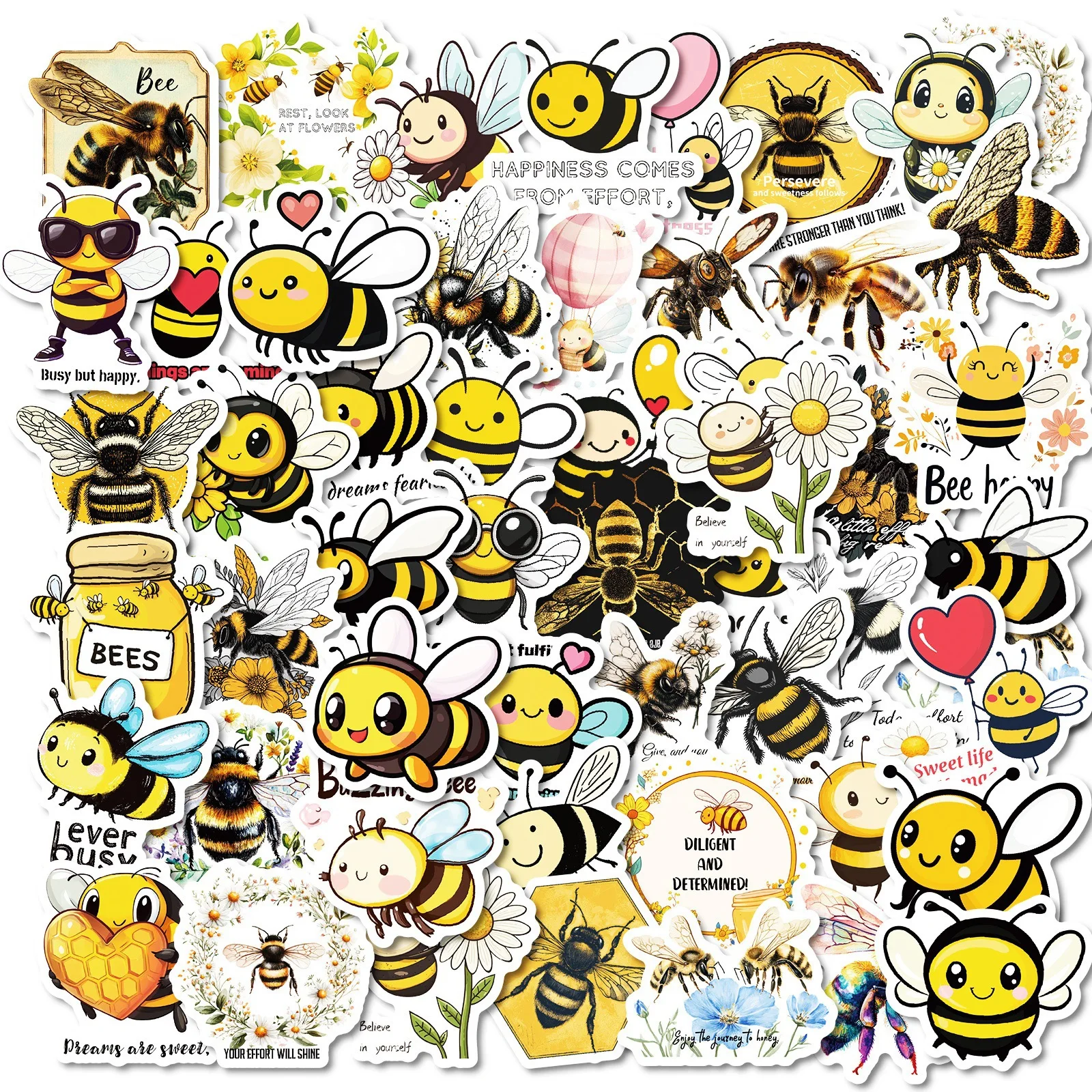 50PCS Nette Cartoon Tier Biene Graffiti Aufkleber & PVC Wasserdichte Notebook Gitarre Dekorative Schreibwaren Aufkleber