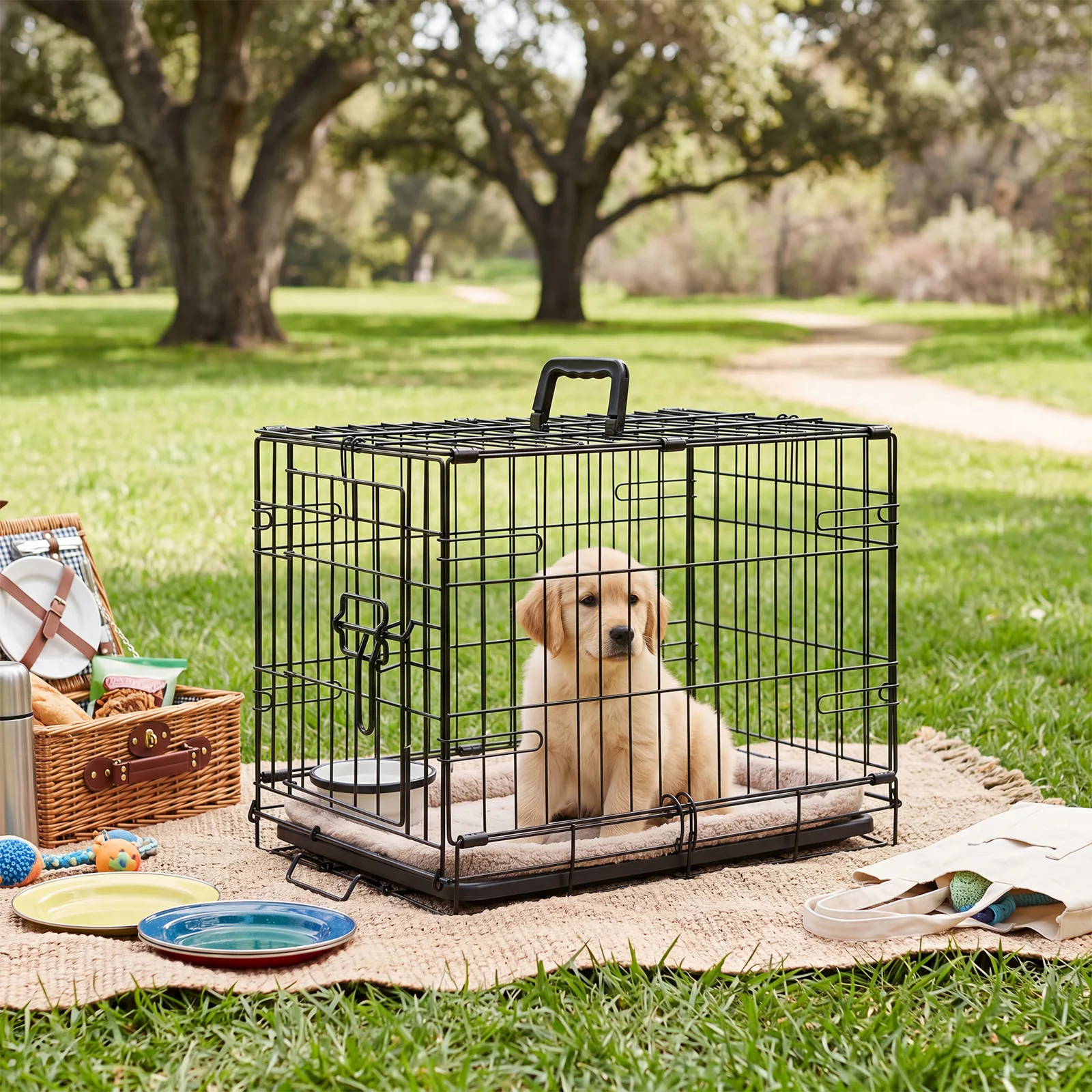 #$forJHK 18 Inch Single Door Dog Crate Metal Pet Kennel with Secure Lock Foldable Removable Tray