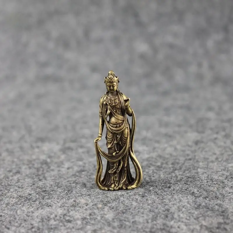 1Pc Copper Buddha Figurines Ornaments Handmade Brass Goddess of Mercy Key Ring Pendant Home Decor Craft Tea Pet