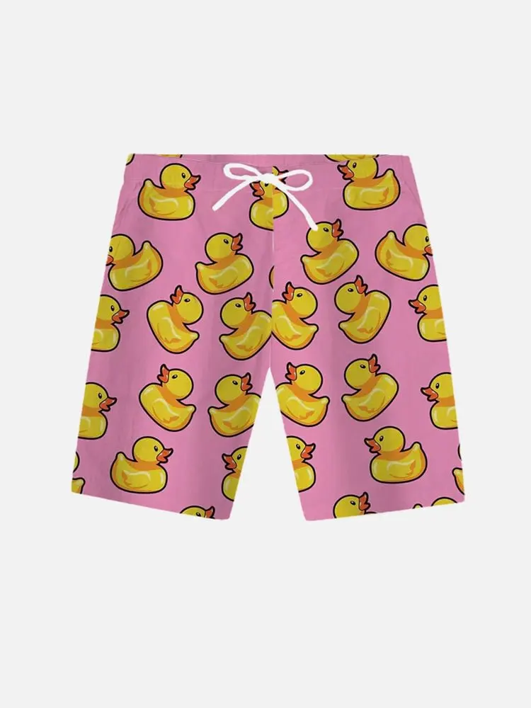 

Pink Hawaiian Yellow Duck Printing Shorts Men's Loose Beach Shorts Summer Vacation