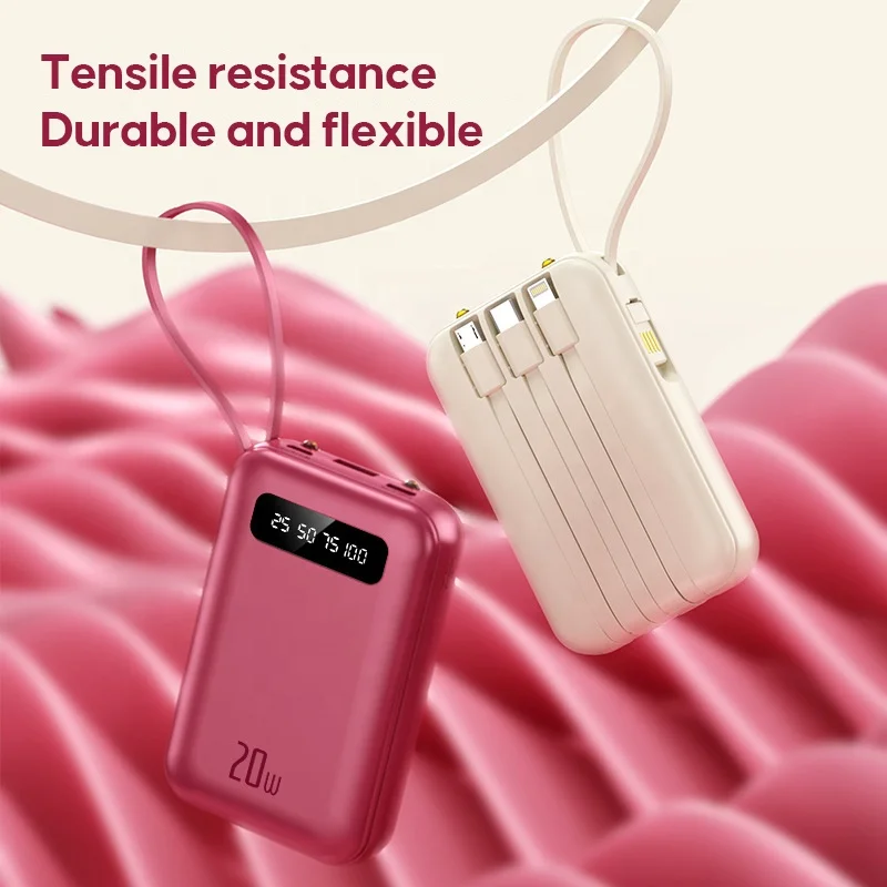 Luxury Power Bank 20000mAh for Women Large Capacity Fast Charging Portable Mobile Power Supply Charger with 4 Cables Power Bank